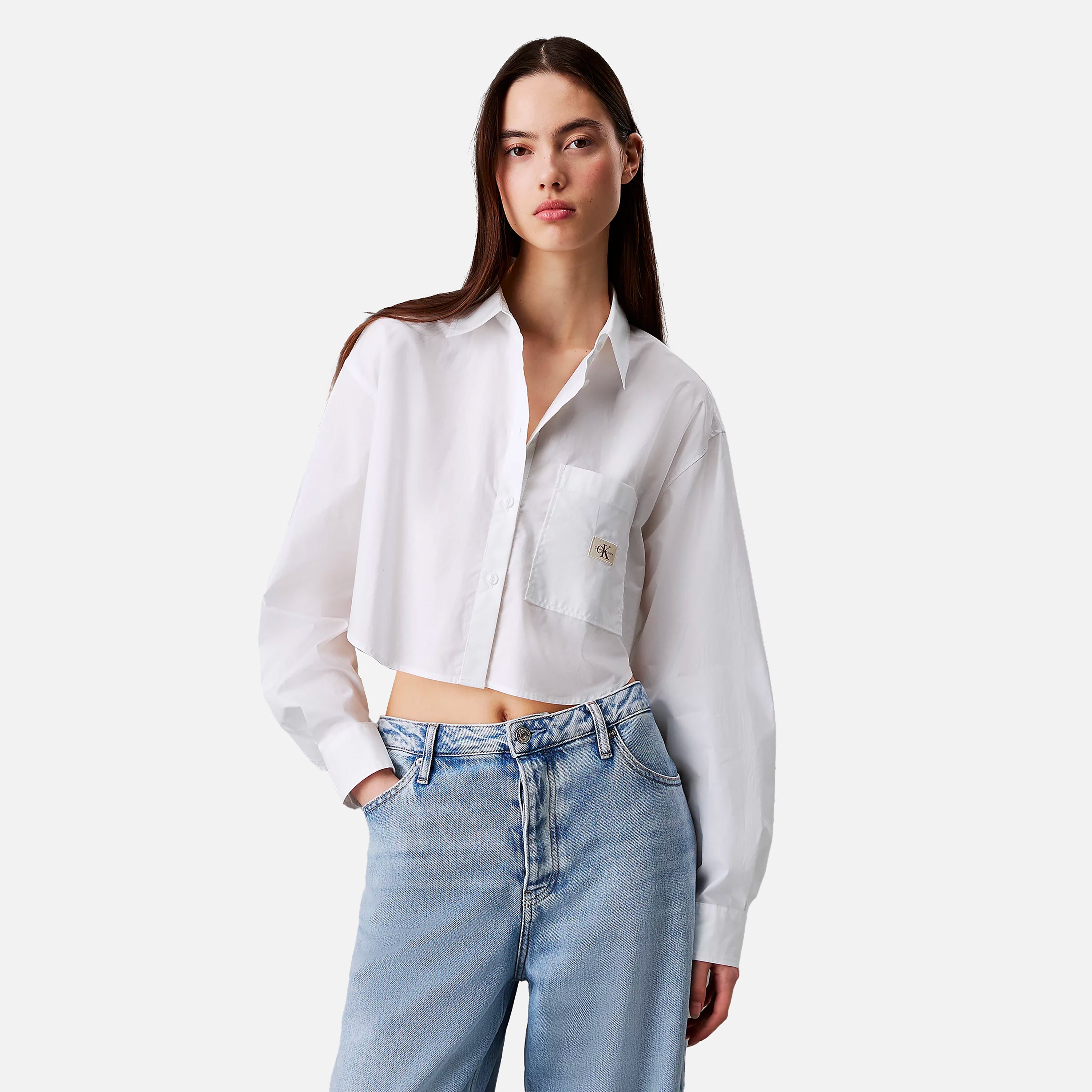 CALVIN JEANS CAMICIA WOVEN LABEL CROPPED