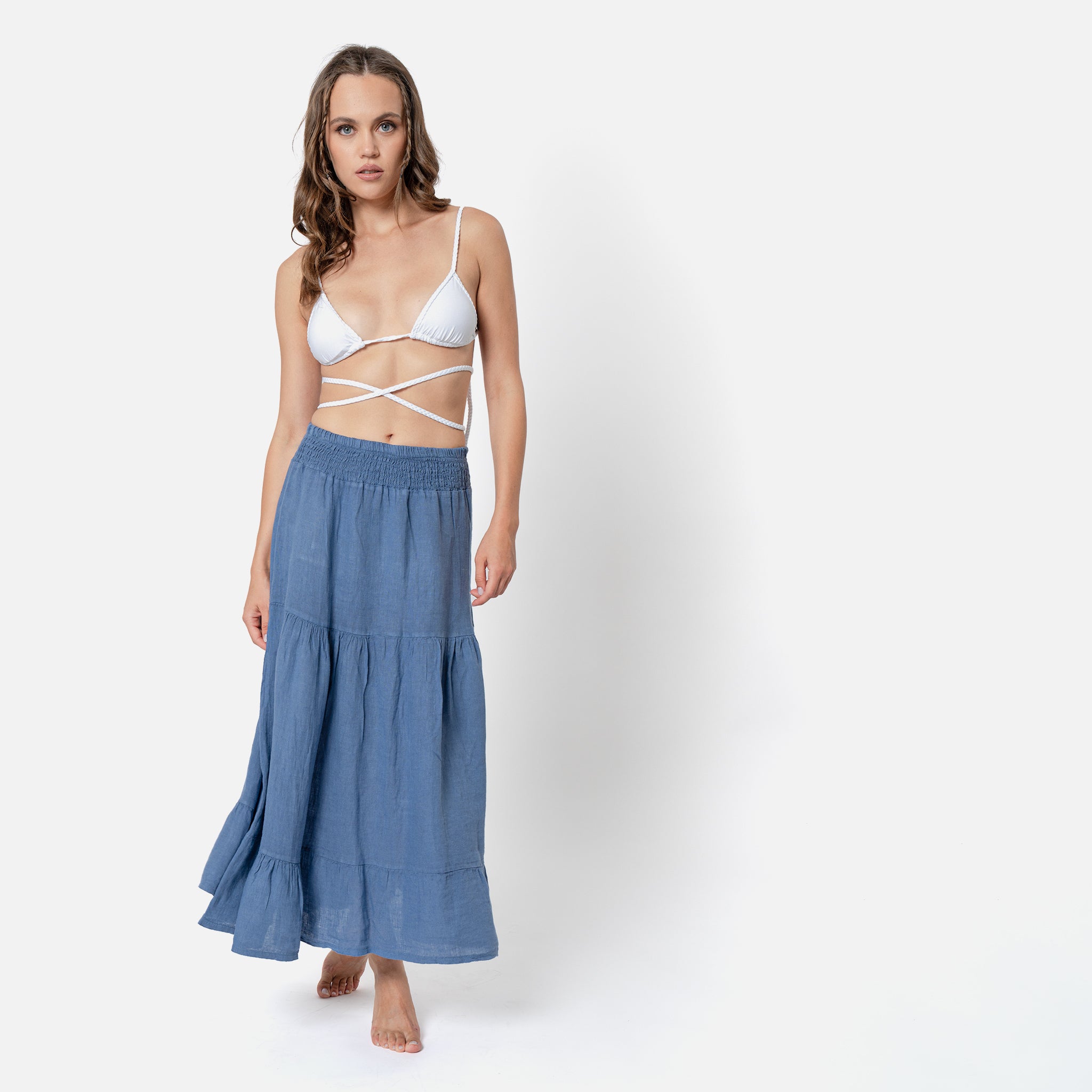 ACANFORA LINEN SKIRT WITH RUFFLES