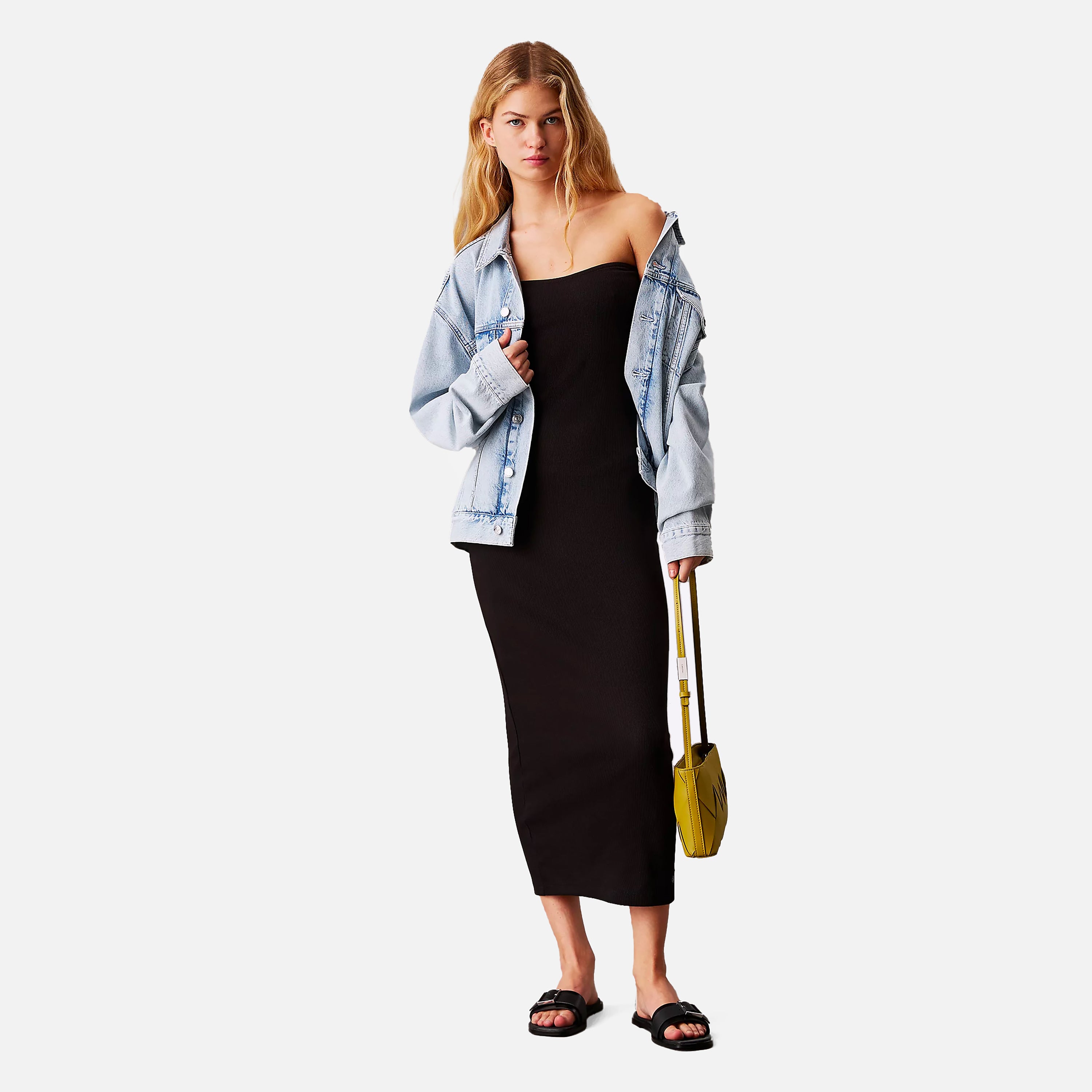 CALVIN JEANS WOVEN LABEL RIB SLEE DRESS
