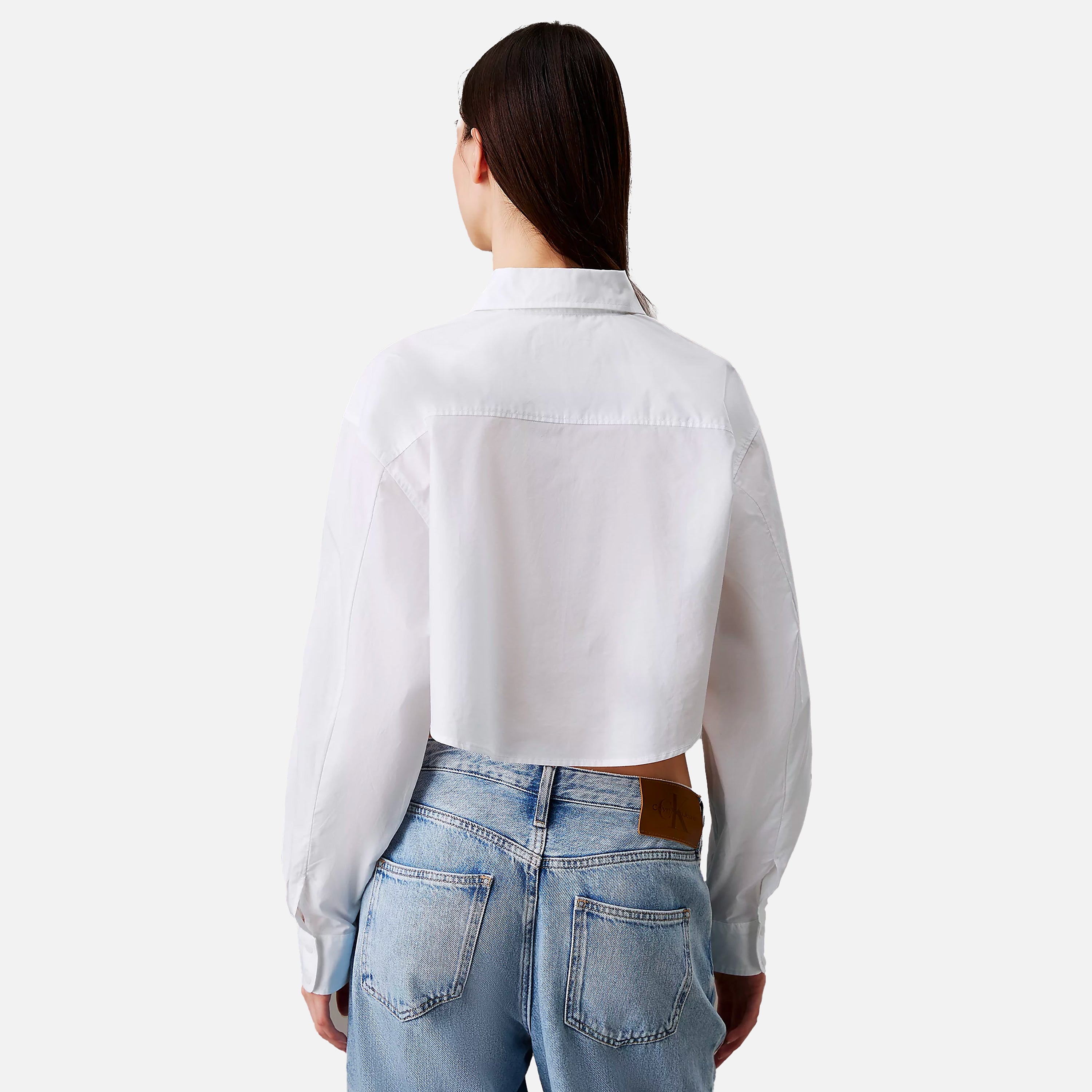 CALVIN JEANS CAMICIA WOVEN LABEL CROPPED