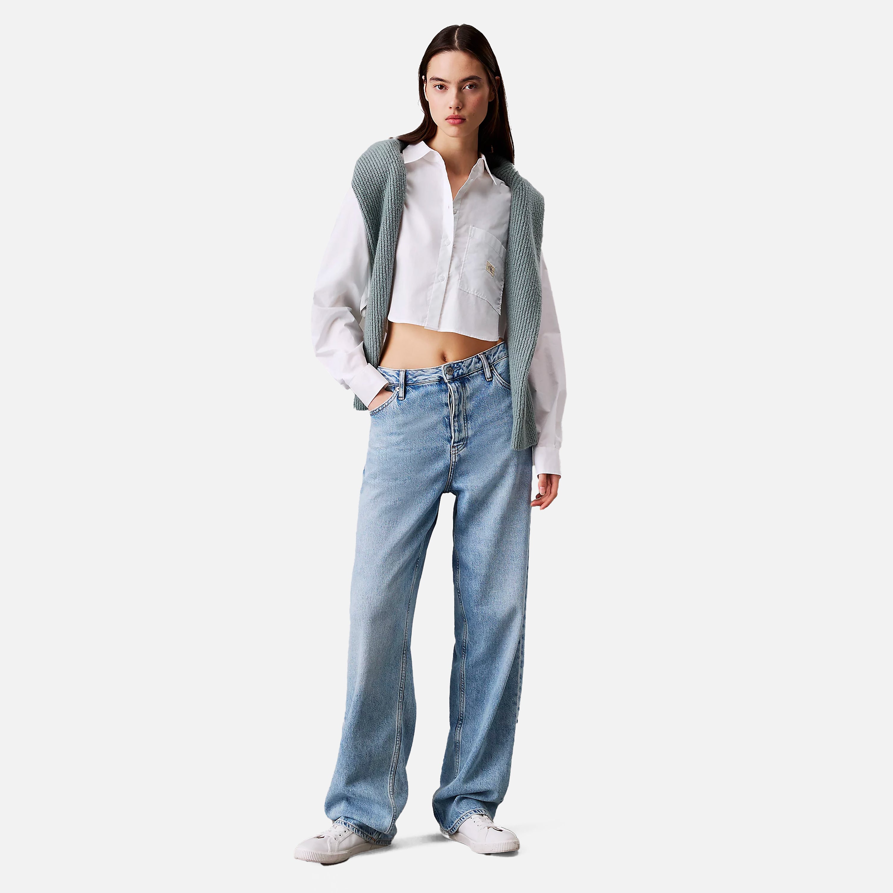 CALVIN JEANS CAMICIA WOVEN LABEL CROPPED