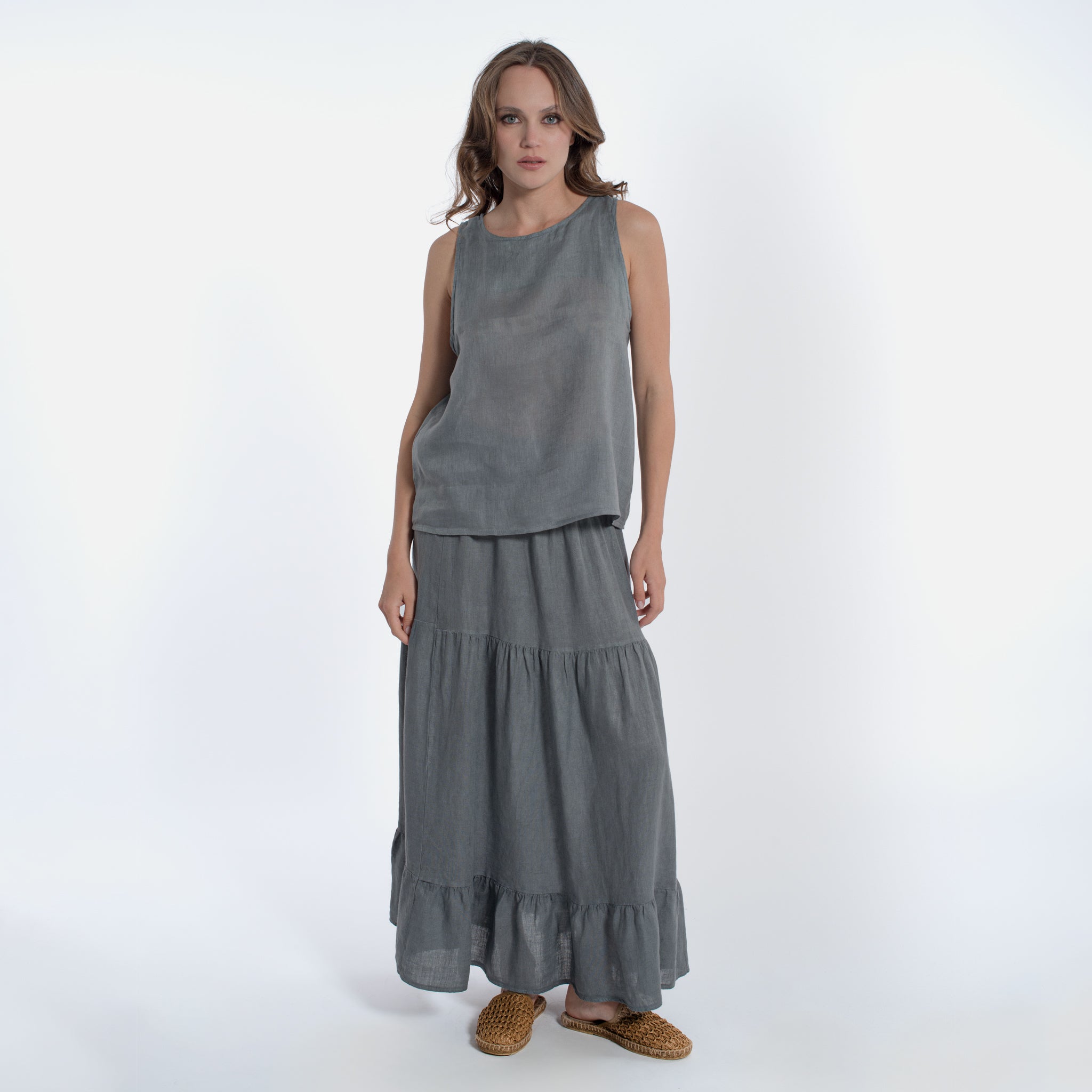 ACANFORA LINEN SKIRT WITH RUFFLES