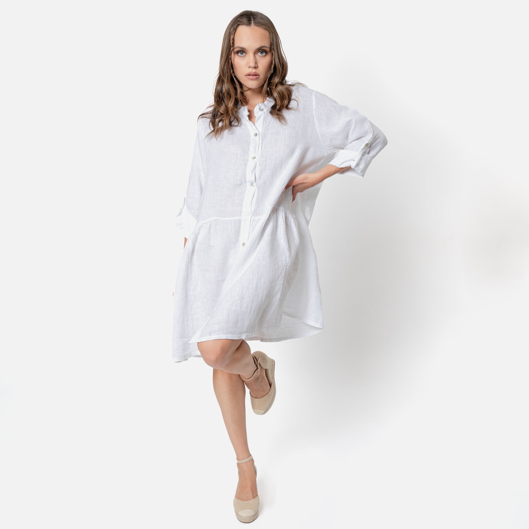 ACANFORA LINEN RUFFLE DRESS